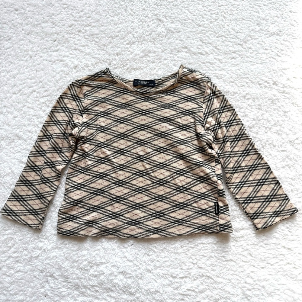 Burberry Toddler Girls Nova Check Tee Shirt Long Sleeve Plaid Beige 2T 90 Cotton